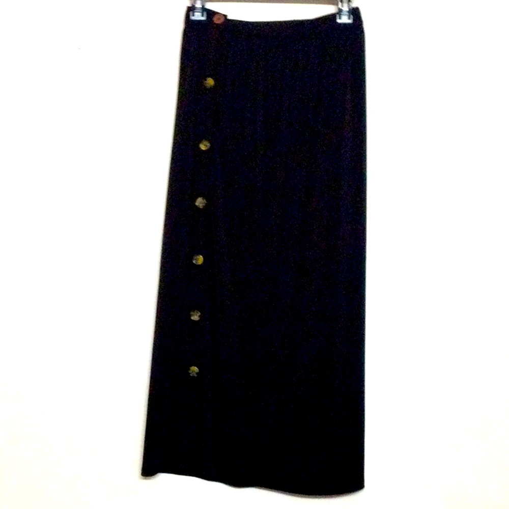 🌞 Maxi skirt black faux button up design elastic waist pull up women size S